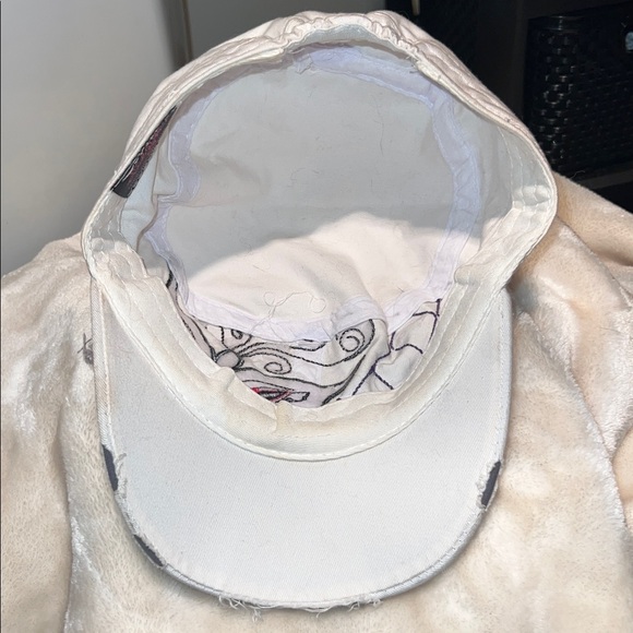🦋 WHITE/GRAY CRYSTAL EMBELLISHED 100% COTTON ELASTIC BACK BUTTERFLY HAT CAP - Picture 11 of 12